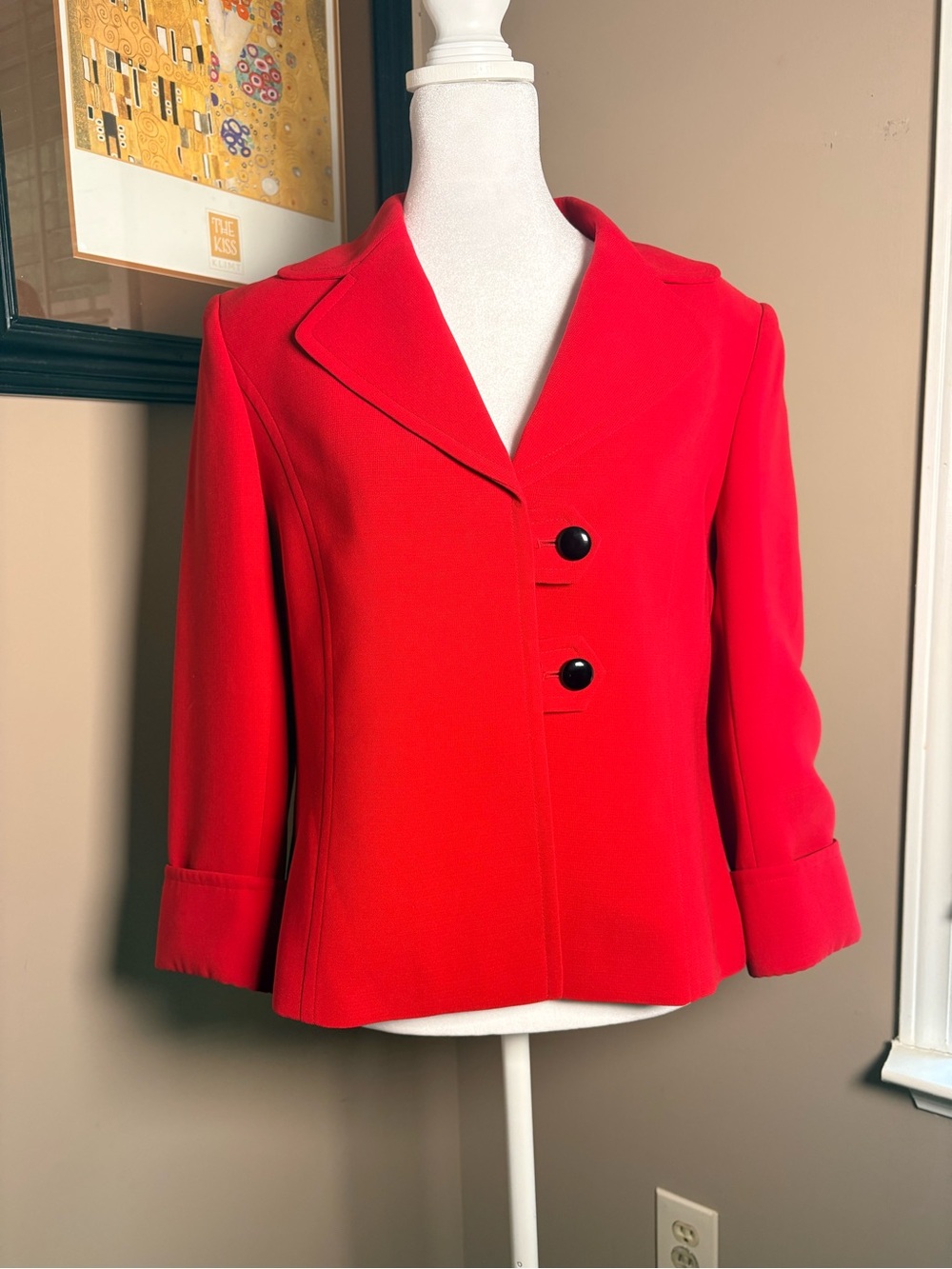 Tahari Bright Red Two-Button Tailored Blazer